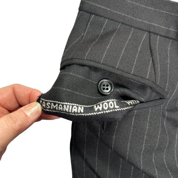 Mens Trousers England Tasmanian Wool Cashmere Black Pinstripe Pants Work - Picture 13 of 16